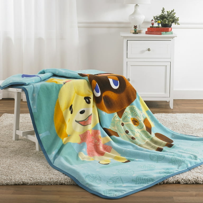 Animal Crossing Kids Fleece Throw Blanket Gaming Bedding 46 x 60 Teal Nintendo