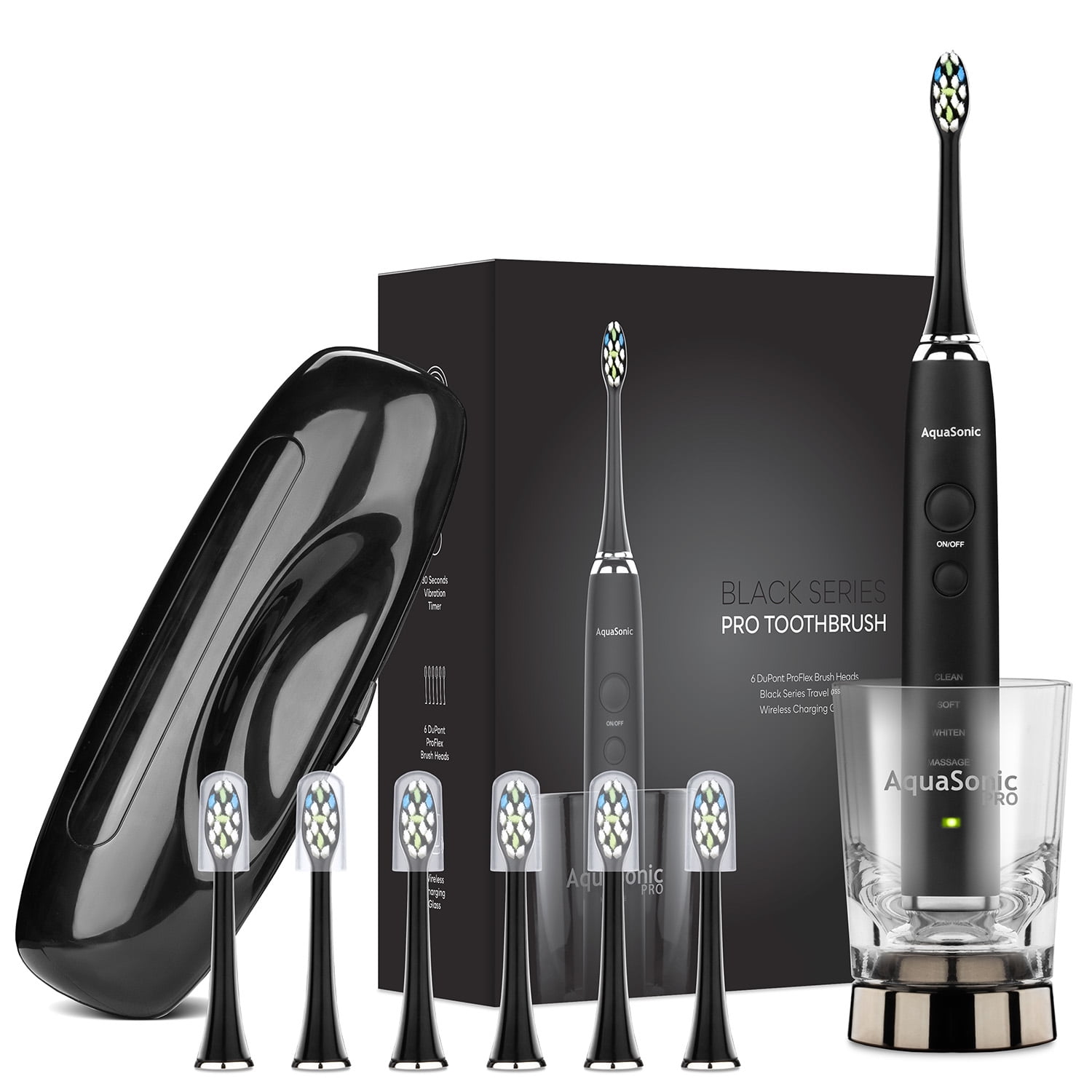 AquaSonic Black Series Pro Ultra Whitening 40000 VPM Rechargeable Electric Toothbrush w
