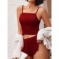 thumbnail image 3 of Sexyfree Ribbed Pajamas Set for Women Sexy Cami with Side Slit Shorts Sleepwear Lingerie 2 Piece Pjs Nightwear, 3 of 5