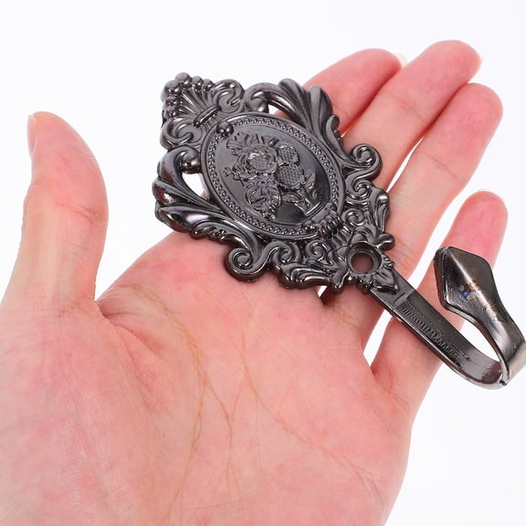 EXHUMKY 2Pcs Black Metal Wall Mounted Coat Hooks Decorative Rack with Embossed Design
