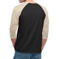 thumbnail image 5 of Men's Long Sleeve Round Neck Contrast Color Raglan Three Quarter Sleeve T-Shirt Top for Spring Fall Athleisure,Black,L, 5 of 8