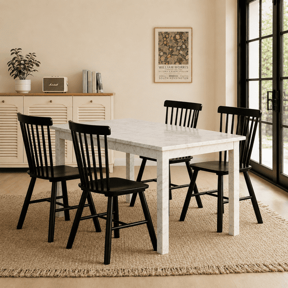 CRERIYO Solid Wood Windsor Dining Chairs, Set of 4, Spindle Back Kitchen Chairs with H-Style Legs, Classic Farmhouse Dining Room Chairs, Black