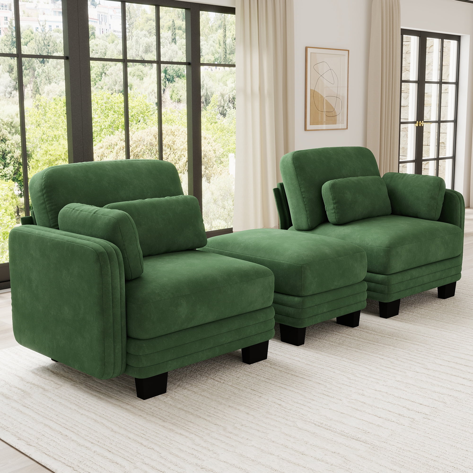 70" Modern Modular 2 Seater Loveseat Sofa Couch with 1 Ottoman and 4 Pillows