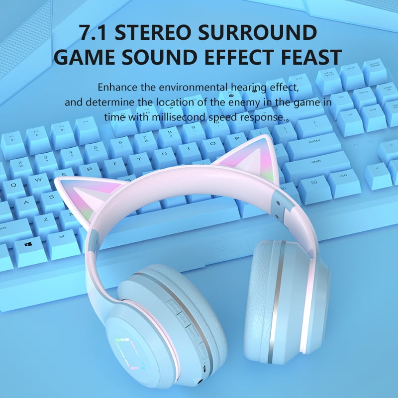 Cat Ear Gradient Bluetooth Headphone RGB Light TF/AUX HIFI Surround Stereo ANC Noise Reduction Headset for Playing games
