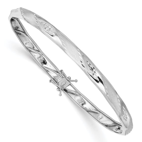 Primal Gold 14 Karat White Gold Satin Diamond-cut Flexible Bangle