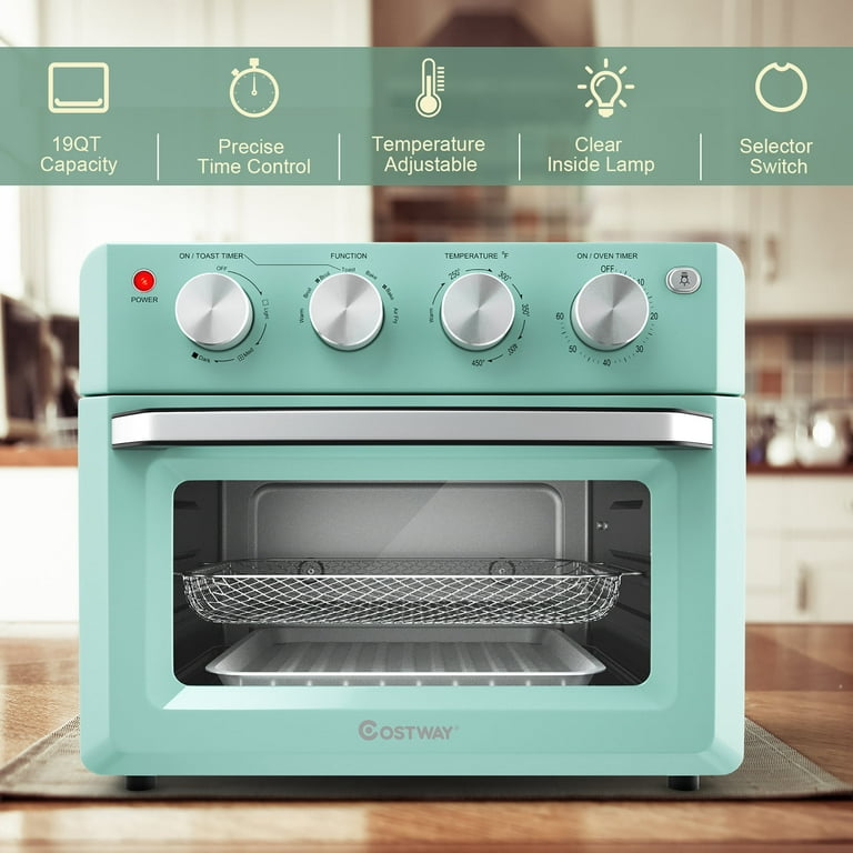 Costway Air Fryer Toaster Oven 19 QT Dehydrate Convection Ovens w/ 5  Accessories - Mint Green