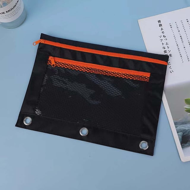 Estuche con cremallera para lápices | Organizador de gran capacidad con doble compartimento y sección transparente | Tela resistente | Compatible con carpetas de tres agujeros | Bolsa de cosméticos