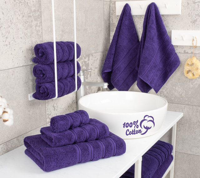 American Soft Linen Turkish 6 Piece Towel Set, 100% Cotton Premium Soft Bathroom Towels, Purple