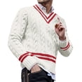 thumbnail image 5 of Mens Striped Color Block Knit Sweater Loose Fit Casual Pullover Sweater for Fall Winter Warm Soft Knitwear with Trendy Fashion Style, 5 of 5