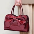 thumbnail image 3 of LHSHID Shiny Women Handbag Patent Leather Bowknot Purse Charm Glossy Top-Handle Satchel Tote Fashion Shoulder Bag, 3 of 7