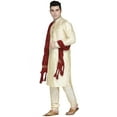 thumbnail image 3 of SKAVIJ Men's Kurta Pajama and Scarf Set Art Silk Indian Ethnic Dress Beige S, 3 of 6