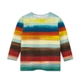 thumbnail image 5 of Ugoldhm Girls 3/4 Sleeve Crewneck Tops Casual Colorful Rainbow Stripe Tees Sizes 3-11, 5 of 5