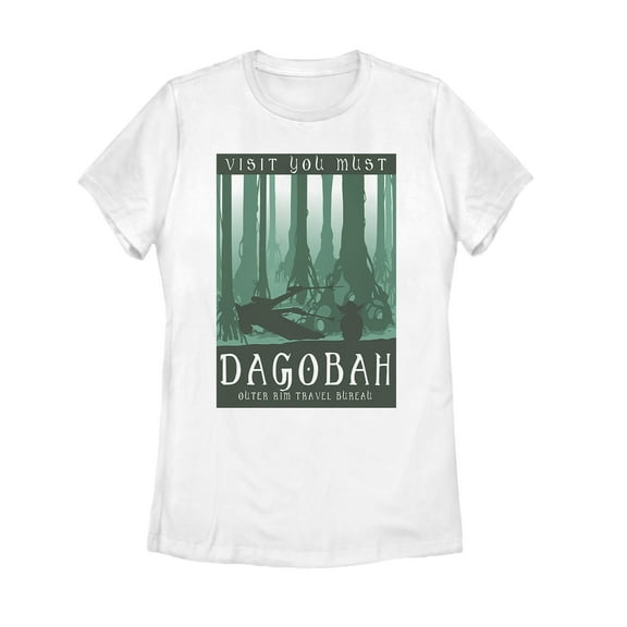Women's Star Wars Visit Dagobah Travel Poster Graphic Tee White Large