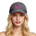 thumbnail image 2 of Bibifish Womens Baseball Cap Cancer Awareness Distressed Washed Tone Adjustable Outdoor Sun Headcaps, 2 of 4