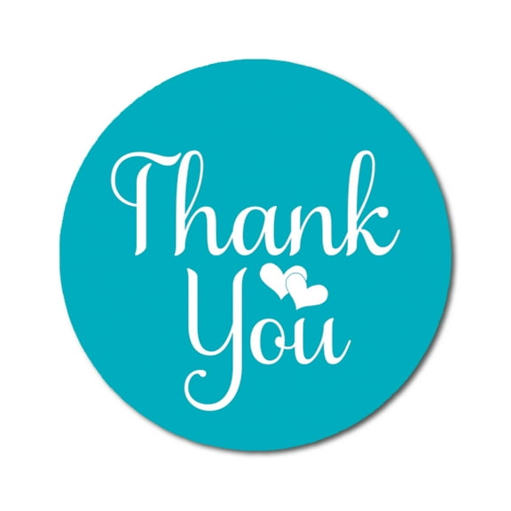 Darling Souvenir Personalized 1.6 Inches Round Turquoise Blue DIY Heart Calligraphy Thank You Stickers-45 Pcs