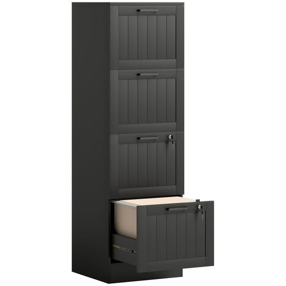 HOMCOM Classeur à 4 Tiroirs avec Serrure Armoire de Classement pour Formats A4 et Lettre Noir