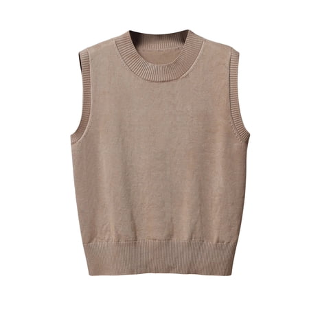 jinghuiyue Womens Sleeveless Sweater Vest Crew Neck Pullover Vests Business Office Ribbed Knitwear Uniform Tops M
