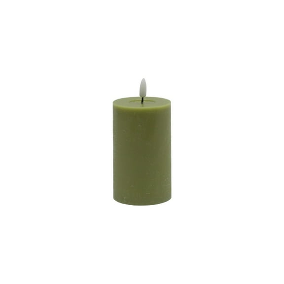 BIDK Home Battery Operated 3D Flame Small LED Pillar Candles - 5" - Green