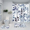 thumbnail image 3 of 4pcs Blue Green Plant Shower Curtain Set Leaf Flower Black and White Floral Bathroom Home Decor, 3 of 11
