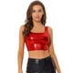 thumbnail image 1 of Chaleco Con Cuello En U Para Mujer, Sin Mangas, Para Fiesta, Clubwear, Camiseta Corta Metálica Brillante Negro rojo XL, 1 of 5