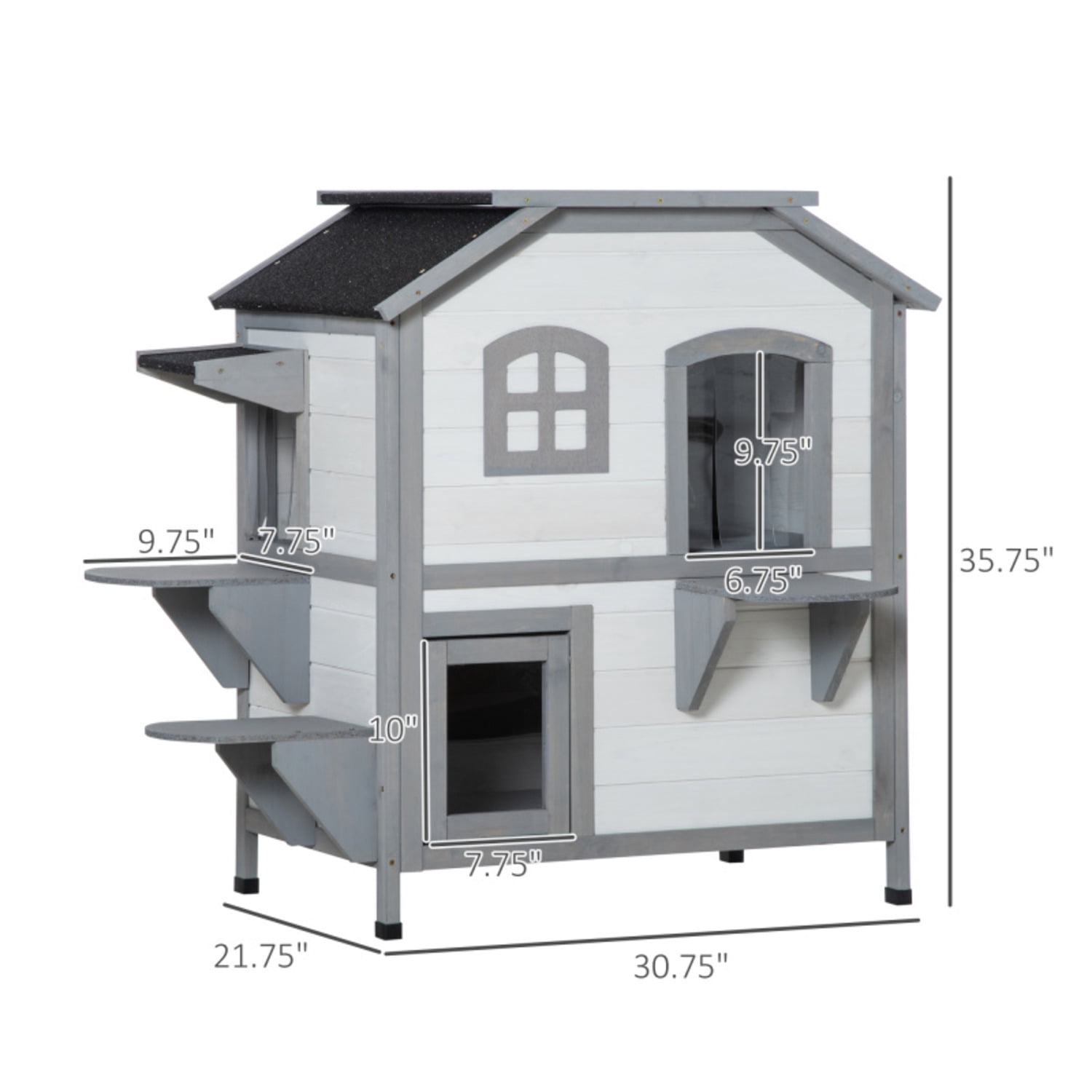 PawHut 2-story House Outdoor, Weatherproof Wooden Cat Enclosure for Feral Cats with Escape Door, Openable Roof, Jumping Platforms