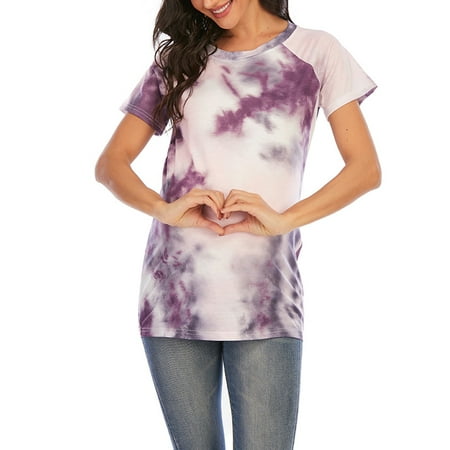 

Nituyy Women s Short Sleeve Crewneck Tie Dye Print Maternity Nursing Tops