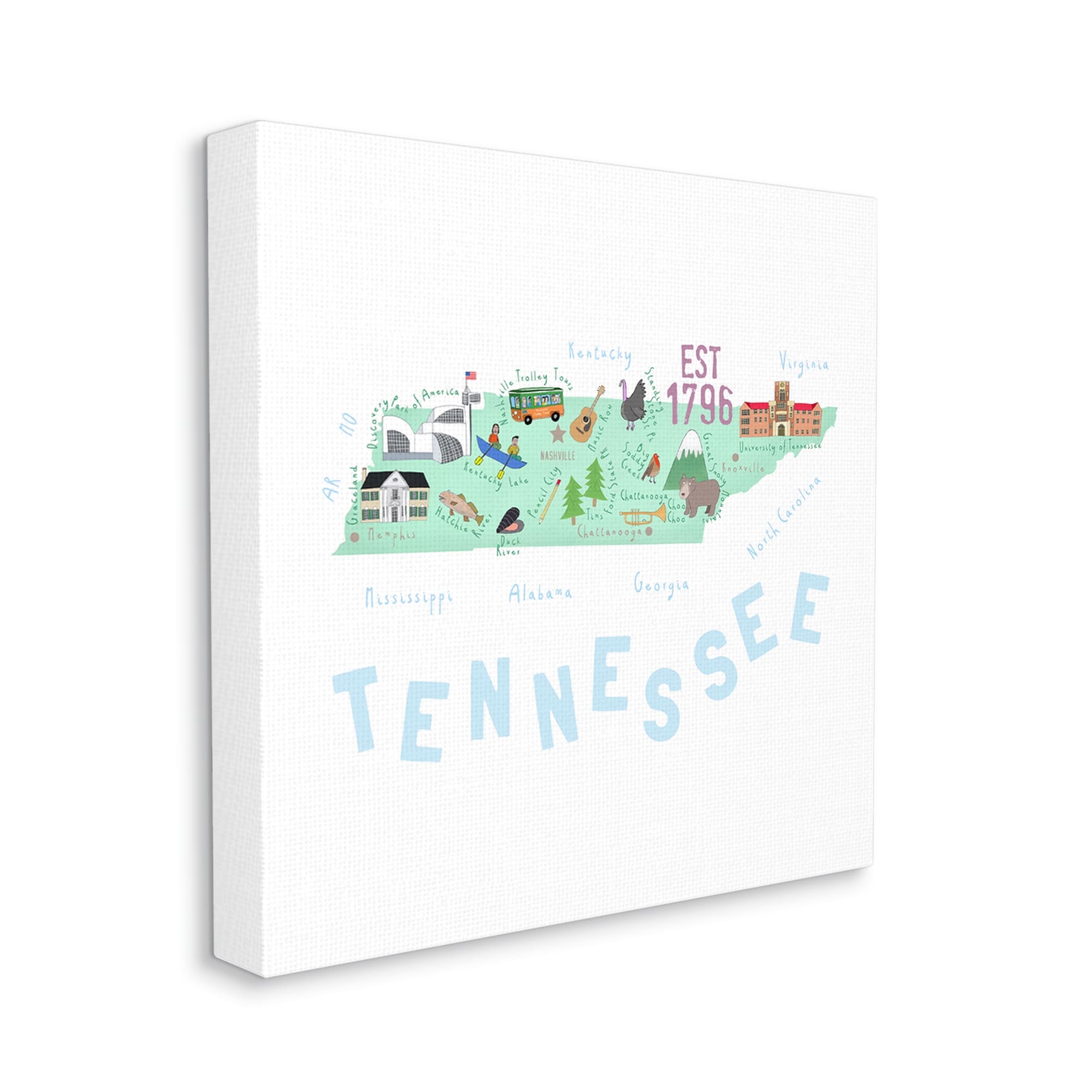 Stupell Industries Tennessee Visual State Map Travel & Places Painting Gallery Wrapped Canvas Print Wall Art