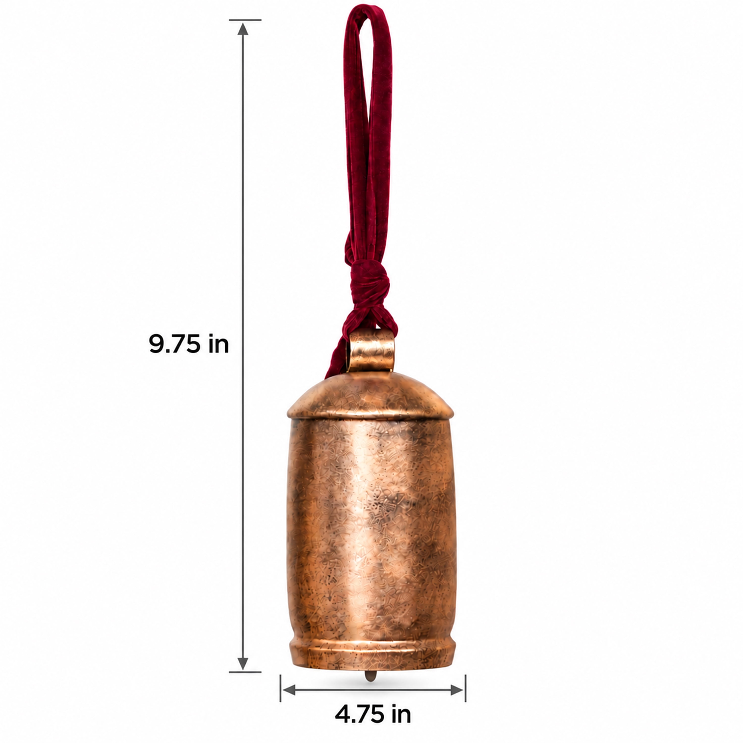 My Texas House Antique Gold Finish Metal Hanging Bell with Velvet Ribbon, 10 Inch