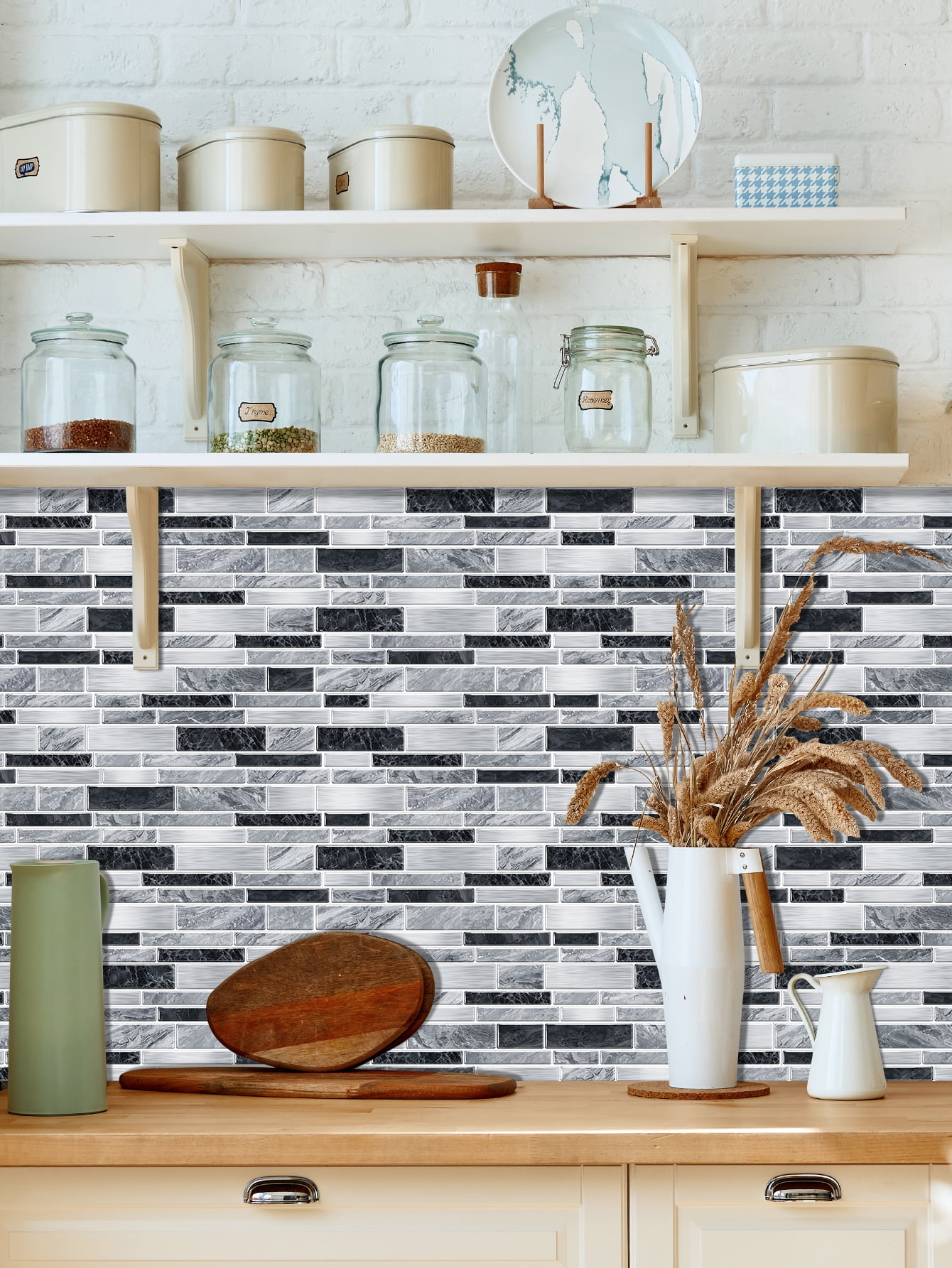Peel and Stick Backsplash 3D Wall Tiles,Self-Adhesive,Oil Proof,Waterproof, Removable Wall Panels for Kitchen & Bathroom,Modern Design, Easy Install (9.68x4.72 inch,48 Pack)