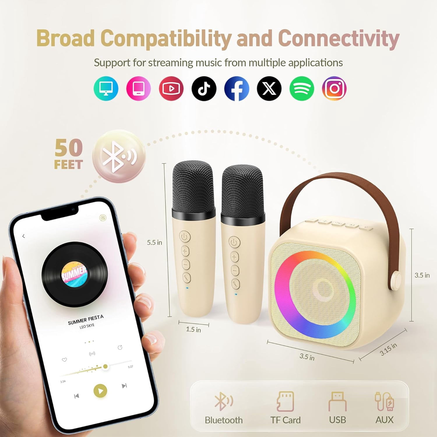 Mini Karaoke Machine, Portable Bluetooth Karaoke Speaker with 2 Wireless Microphones and Party Lights for Kids and Adults, Birthday Gifts for Girls Boys Family Home Party
