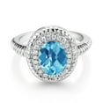 thumbnail image 2 of Gem Stone King 2.51 Ct Oval Checkerboard Swiss Blue Topaz 925 Sterling Silver Halo Engagement Ring (Size 6), 2 of 3