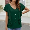 thumbnail image 2 of ShomPort Summer Fashion Ruffle Sleeve Shirts for Women Elegant V-Neck Button down Work Blouses Tops, 2 of 8