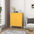 thumbnail image 3 of Lockable Double Door Accent Cabinet, Semi-circular Metal Door Locker, Adjustable Shelves, Multi-Function Storage Cabinet for Home, Office, Laundry Room Yellow 36"H X 31.5"W X 13.8"D, 3 of 6
