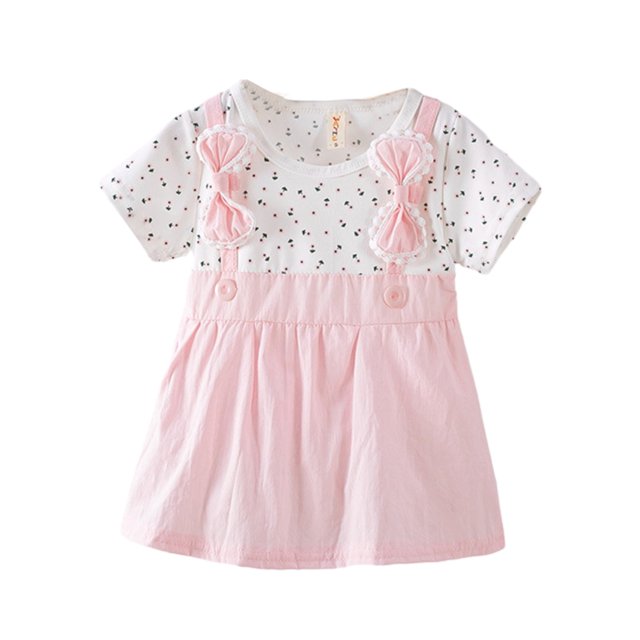 Besolor Robes d'Été pour Bébés Filles, Robe à Manches Courtes avec Nœud Imprimé Mignon, Robe de Fête Décontractée pour Enfants 1-4 Ans
