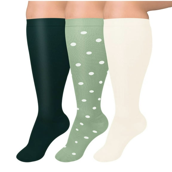 3pcs Plus Size Compression Socks for Women Extra Wide Calf Knee High Support Socks for Circulation，3XL-Style 12