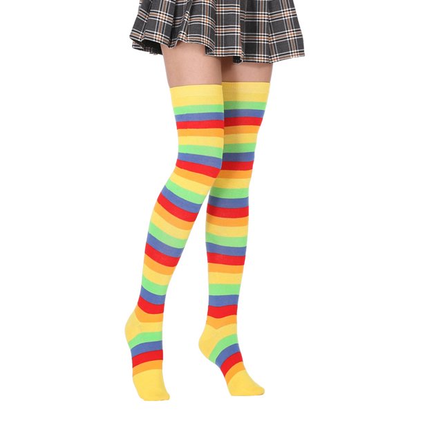 Sonducket Paquete de 2 calcetines a rayas de talla grande hasta el muslo, elasticidad, transpirabilidad, cómodos, cálidos, apariencia de moda, medias Medias arcoiris amarillo Sonducket AP008874-16