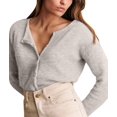 thumbnail image 2 of Female Knit Cardigan Casual Crew Neck Button Down Long Sleeve Sweater Jumper Layer Top Gray XL, 2 of 10