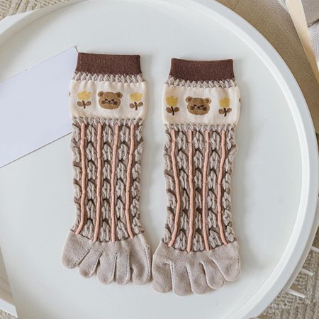 

YSEINBH Women Autumn And Winter Five Finger Socks Pure Cotton Toe Socks Flowers Socks