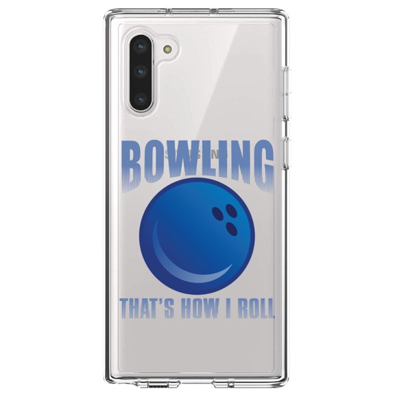 DistinctInk Clear Shockproof Hybrid Case for Samsung Galaxy Note 10 (6.3" Screen) - TPU Bumper Acrylic Back Tempered Glass Screen Protector - Bowling That's How I Roll