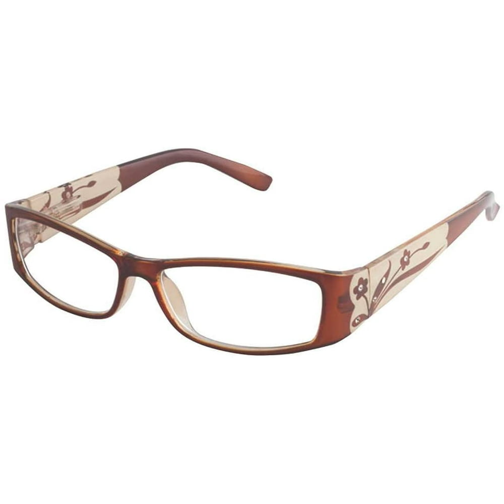 Wink by ICU Brown and Tan Reading Glasses with Floral Temple +2.75 ...