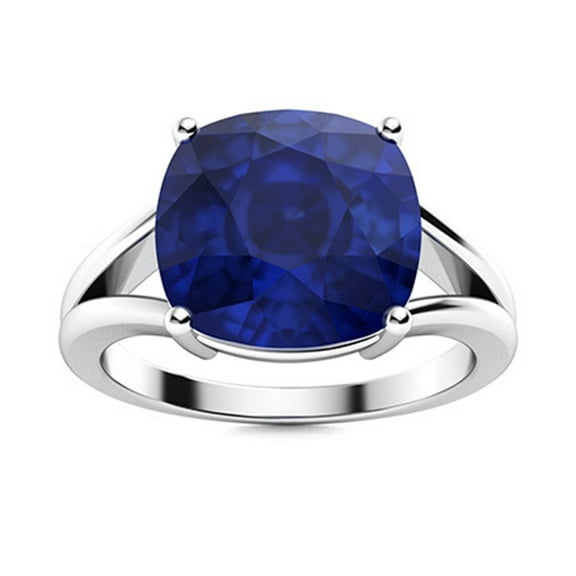 7MM Cushion Blue Sapphire 925 Sterling Silver Solitaire Split Shank Women Valentines Day Gifts Ring