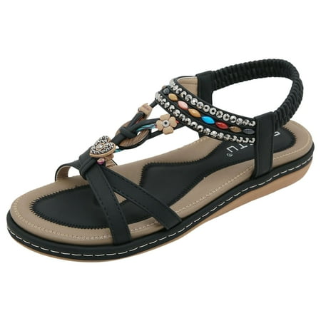 

PEASKJP Sandals for Women Women s Bennia Flat Sandal Summer Casaul (Black 9)