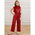 thumbnail image 2 of inlzdz Combinaison Longue Taille Haute pour Enfants avec Ceinture, à Volants, Col Rond, Manches Courtes, Rouge 10, 2 of 5