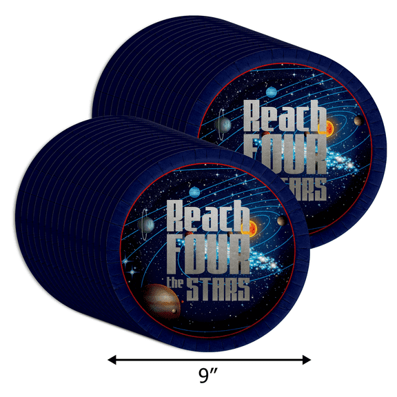 Reach Four the Stars Space Birthday Party Supplies Boys 4th Birthday Party Plates - Large 9" Plates In Bulk 32 Piece