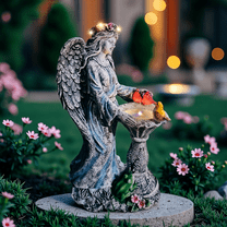 Solar Outdoor Garden Decor Angel Statue Light with Color Changing Birdbath Waterproof Led Home Outside Decor Figurine Lights