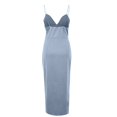 thumbnail image 5 of IROINNID Deals Wedding Guest Dresses for Women Evening Night Party Dress Solid Color Side Slit Elastic Knitted V-Neck Suspender Dress Trendy Formal Dress,Light Blue, 5 of 6