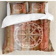 thumbnail image 1 of Marine Life Duvet Cover Set Queen Size, Ocean Sea Life Yacht Themed Warm Colored Wooden Backdrop with Compass Image, Decorative 3 Piece Bedding Set with 2 Pillow Shams, Multicolor, by Ambesonne, 1 of 3