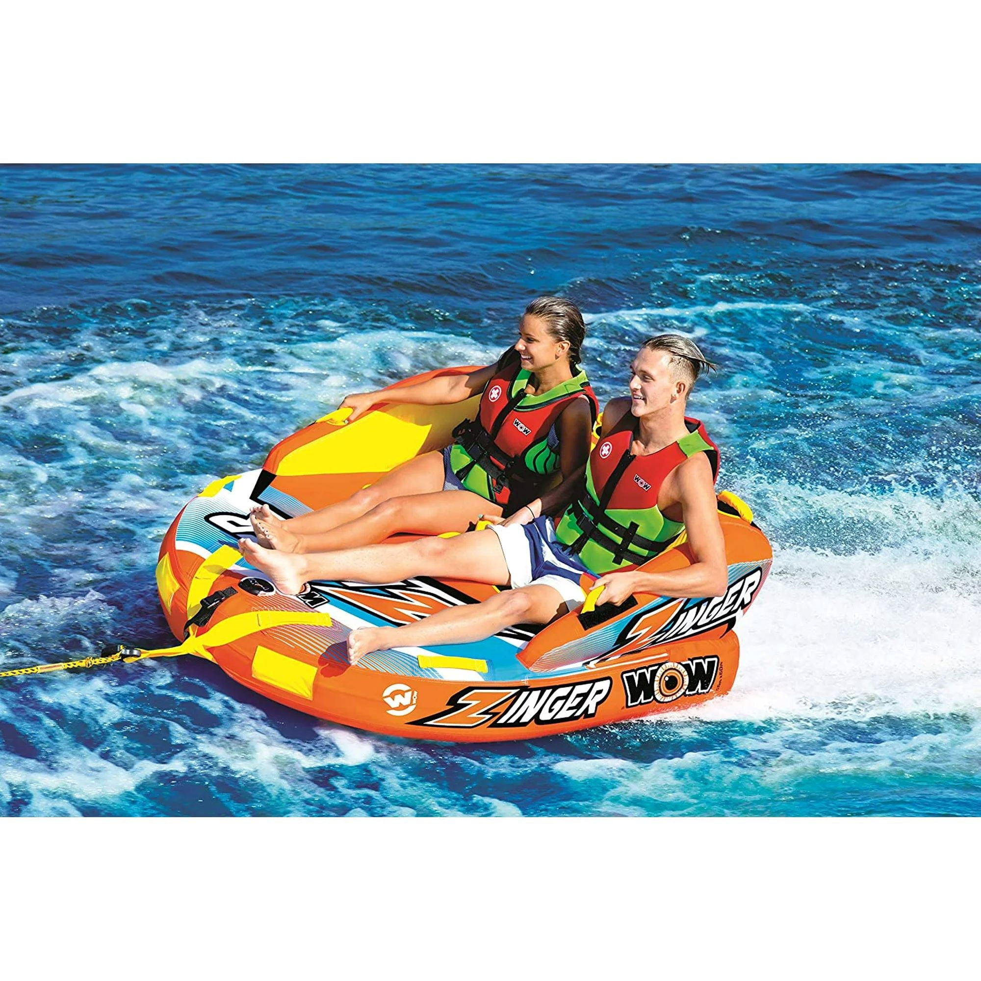 WOW World of Watersports Zinger 1 or 2 Person Inflatable Towable Tube for Boating, Waterskiing Towable and WOW Sports 2K Tow Rope for Boating, Towables and Watersports, 60 ft