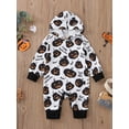 thumbnail image 3 of Qiylii Newborn Baby Halloween Hooded Romper, Plaid Grimace/Pumpkin Printed Long Sleeve Overalls, Casual Simple Style Jumpsuit,0-18M, 3 of 9
