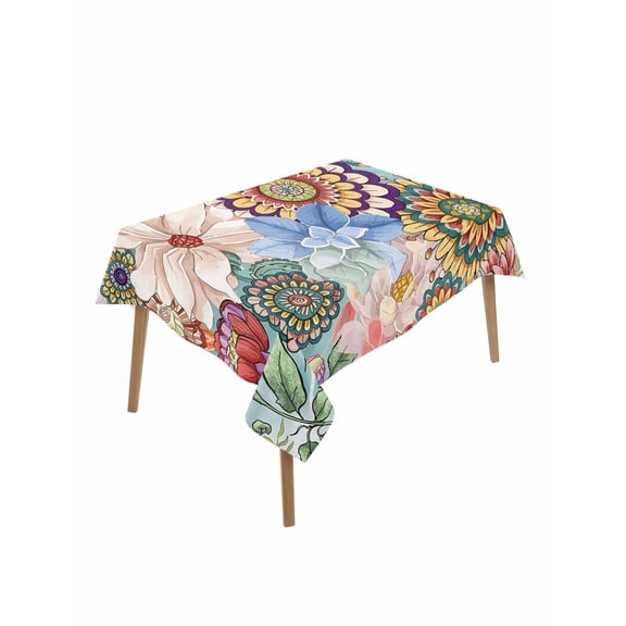 Boho Floral Table Cloth, Bohemia Colorful Mandalas Botanical Flower Waterproof Tablecloth for Rectangle Tables, Reusable Washable Fabric Table Cover for Restaurant Kitchen Dining Tables 60"x102"